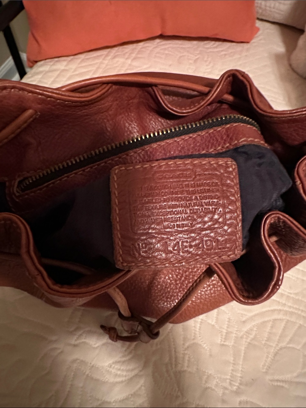 Coach Brown Pebbled Leather Drawstring Backpack - Picture 3 of 3